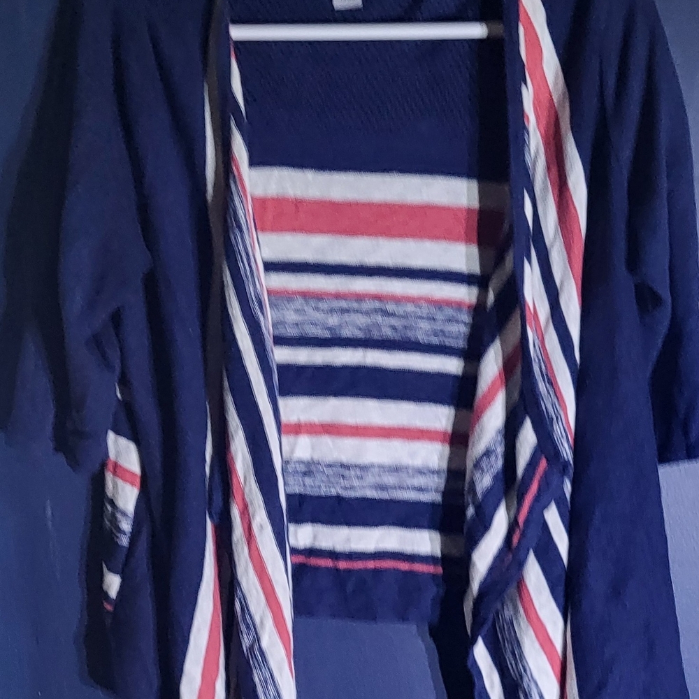 Navy and Pink Striped Women's Plus Size Cardigan